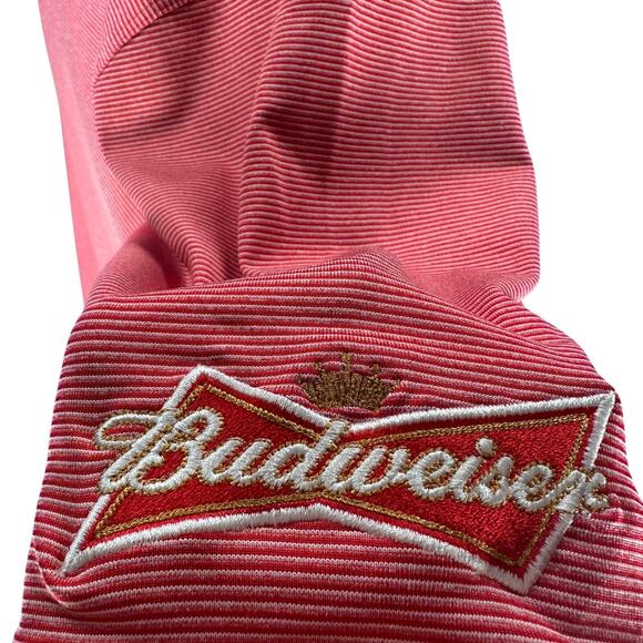 Nike Tiger Woods Collection Snap Polo Shirt Men's 2XL XXL Red Striped Budweiser - Picture 4 of 11
